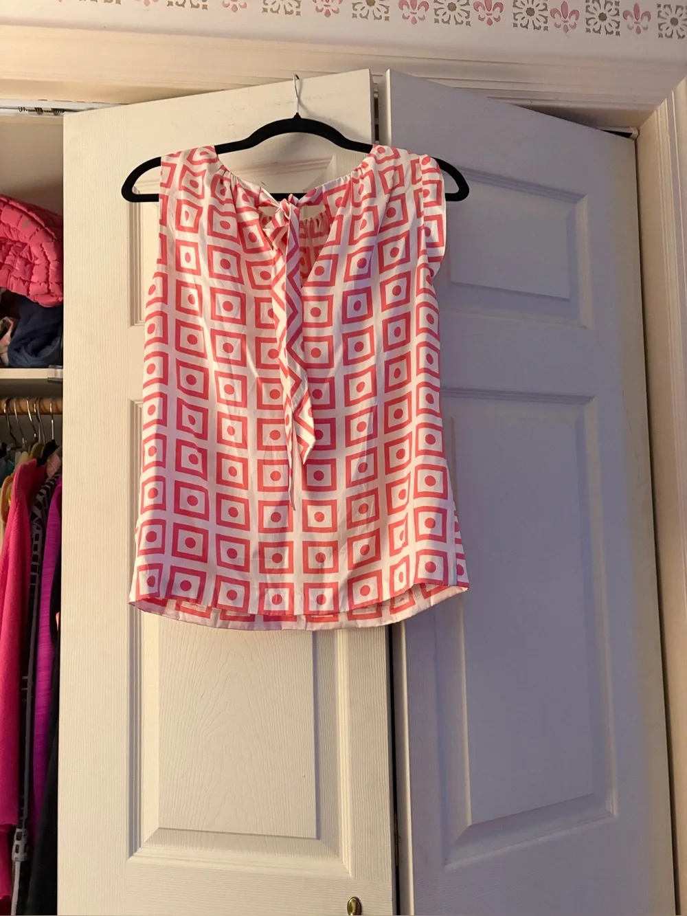 Tory Sleeveless silk Pink Geo Print Tie-Neck Women's Top